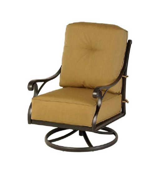 Hanamint Estate Style Swivel Club Chair Replacement Cushions, custom-made to fit Bordeaux, Hyde Park, Lancaster, Mayfair, Newport, Sherwood, South Hampton, St. Augustine, St. Moritz, Stratford, and Wilmington collections. Seat cushion measures 24" x 27" x 7", and back cushion measures 25" x 26" x 6", available in over 400 Sunbrella outdoor fabrics.