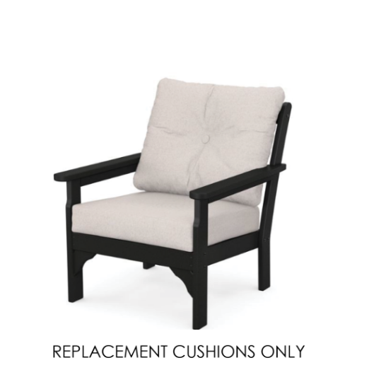 "Custom Sunbrella replacement cushion for Polywood Vineyard Collection chair – over 300 fabric options, made to order for a perfect fit"