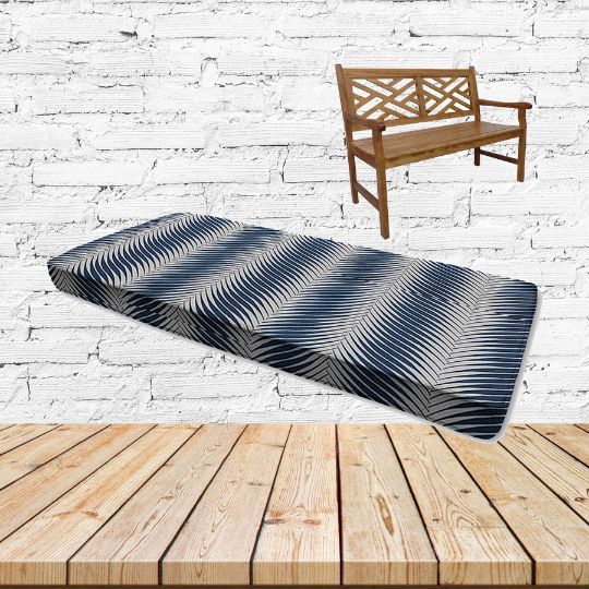 Clock Out Indigo Sunbrella Fabric Patio Bench Cushion