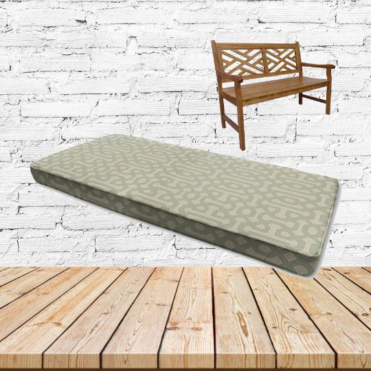 Fretwork Mist Sunbrella Fabric Patio Bench Cushion