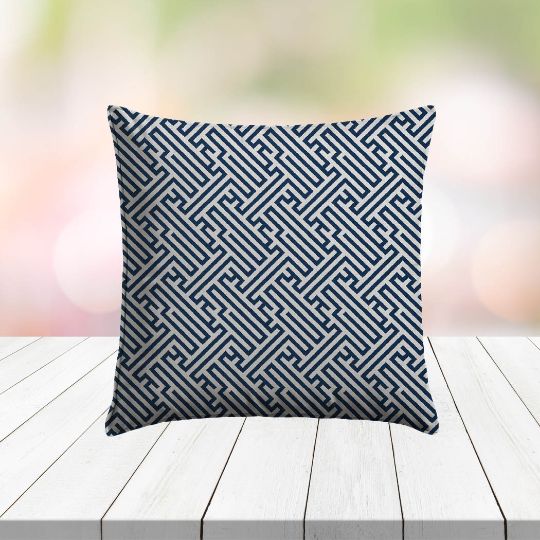 Custom Outdoor Pillows in Outdura Labyrinth Navy | Fade-Resistant & Weatherproof