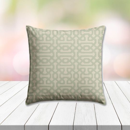 Sunbrella Fretwork Mist Outdoor Pillow, outdoor pillow, outdoor throw pillows, outdoor toss pillows, custom made to order in unlimited sizes. Order new patio furniture pillows today.