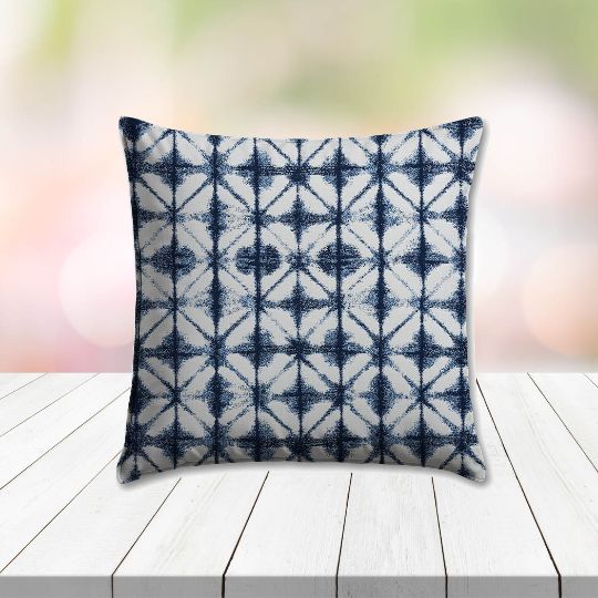 Sunbrella Midori Indigo Outdoor Pillow, outdoor pillow, outdoor throw pillows, outdoor toss pillows, custom made to order in unlimited sizes. Order new patio furniture pillows today.