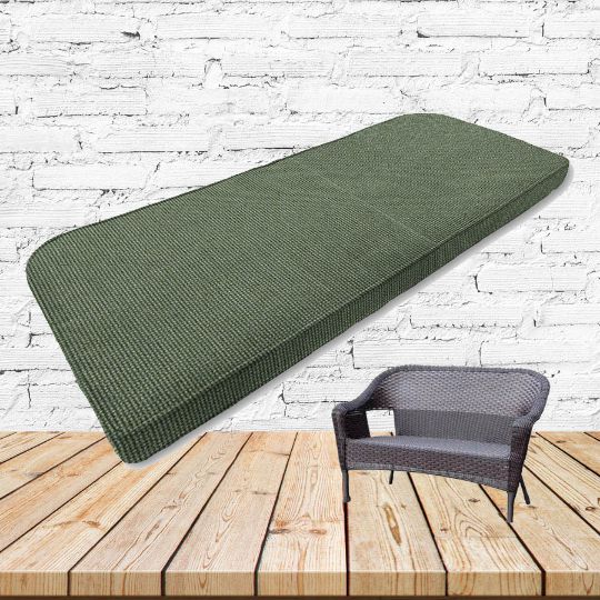 Boxed Wicker Bench Cushion with Rounded Back – Bliss Aloe Outdoor Fabric