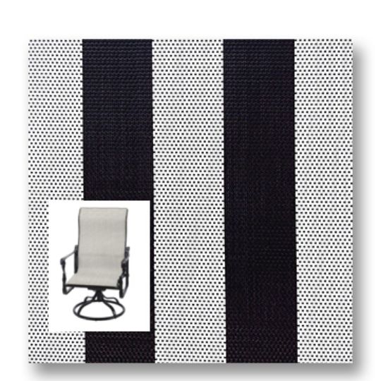 Twitchell Textilene Sunsure Black White Cafe Stripe Patio Chair Replacement Sling Fabric