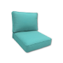 Boxed double-piped deep seating patio chair cushion set – includes seat and back cushion. Fully customizable for a perfect fit. Choose your exact dimensions from over 500 premium Sunbrella fabrics.