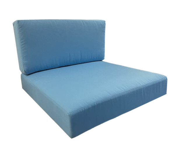 Boxed double-piped deep seating patio chair cushion set – includes seat and back cushion. Fully customizable for a perfect fit. Choose your exact dimensions from over 500 premium Sunbrella fabrics.