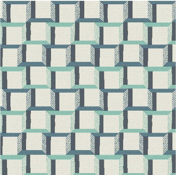 Sunbrella Beveled Squares Lagoon outdoor fabric for patio furniture cushions and outdoor pillows
