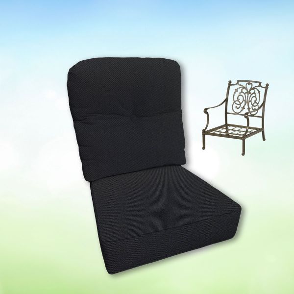 Sunbrella Canvas Raven Black Hanamint Replacement Cushions Club Chair | Estate Back