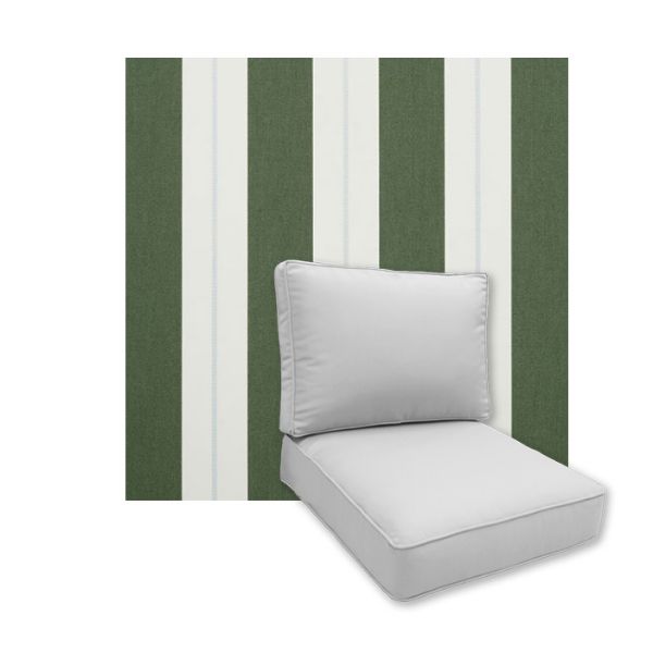 Universal Deep Seating Replacement Cushions in Sunbrella Relate Ivy Outdoor Fabric