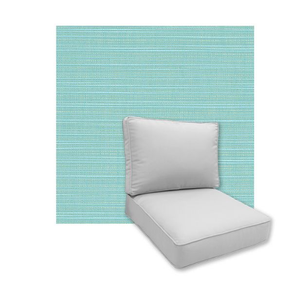 Universal Deep Seating Replacement Cushions in Sunbrella Dupione Celeste Outdoor Fabric