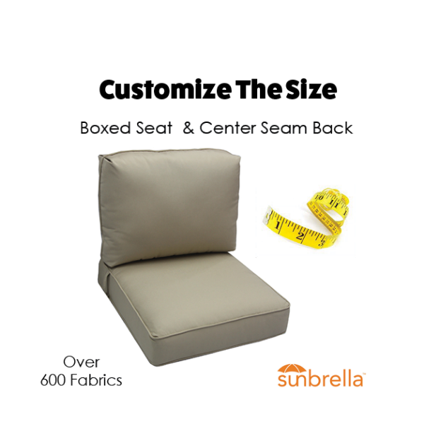 Boxed Seat Cushion with oversized back cushion with optional center seam design