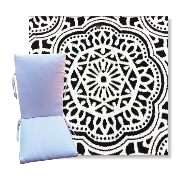 Gwyneth Black by Revolution Outdoor Fabrics -  Universal Patio Chair Cushion With Ties