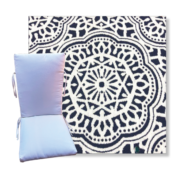 Gwyneth Navy by Revolution Outdoor Fabrics -  Universal Patio Chair Cushion With Ties