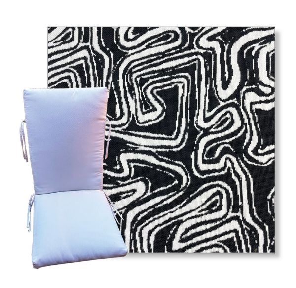 Squiggle Carbon by Revolution Outdoor Fabrics - Universal Patio Chair Cushion With Ties