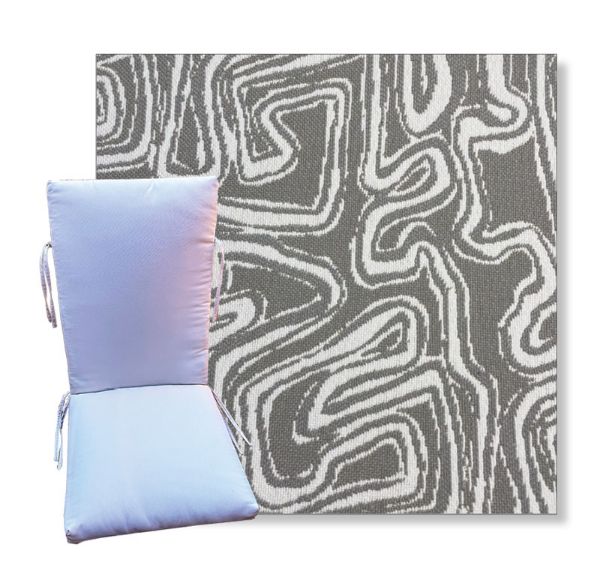 Squiggle Chrome by Revolution Outdoor Fabrics - Universal Patio Chair Cushion With Ties
