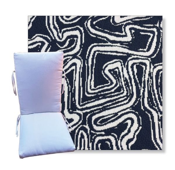 Squiggle Navy by Revolution Outdoor Fabrics - Universal Patio Chair Cushion With Ties