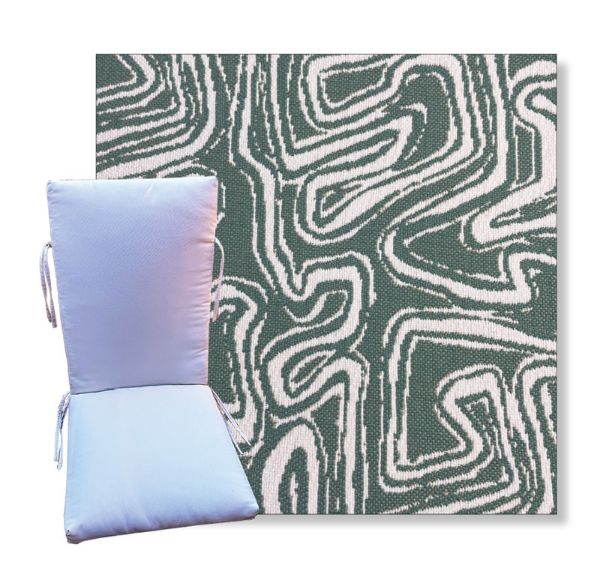Squiggle Water by Revolution Outdoor Fabrics - Universal Patio Chair Cushion With Ties