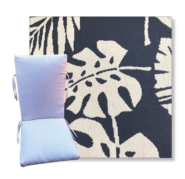 Tropical Navy by Revolution Outdoor Fabrics - Universal Patio Chair Cushion With Ties