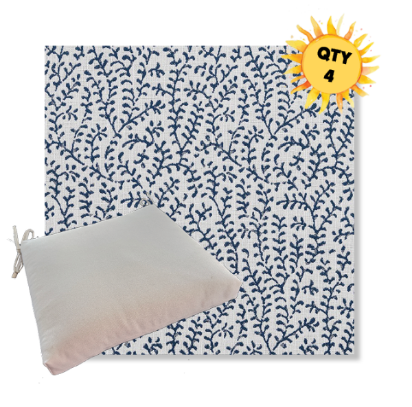 Sunbrella Eberly Peacock Outdoor Dining Chair Cushions in Sunbrella Luxury Outdoor Fabrics - Order in Sets of 4