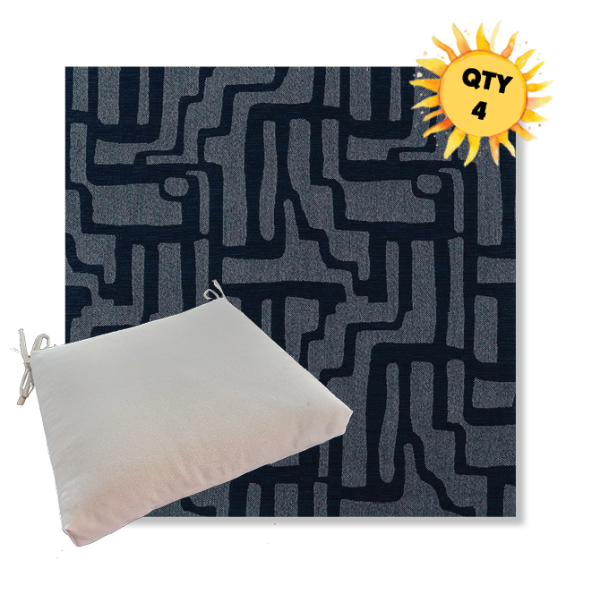 Sunbrella Escher Indigo Outdoor Dining Chair Cushions in Sunbrella Luxury Outdoor Fabrics - Order in Sets of 4