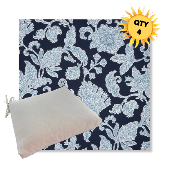 Sunbrella Floral Song Navy Outdoor Dining Chair Cushions in Sunbrella Luxury Outdoor Fabrics - Order in Sets of 4