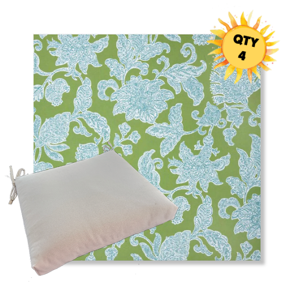 Sunbrella Floral Song Spring Outdoor Dining Chair Cushions in Sunbrella Luxury Outdoor Fabrics - Order in Sets of 4