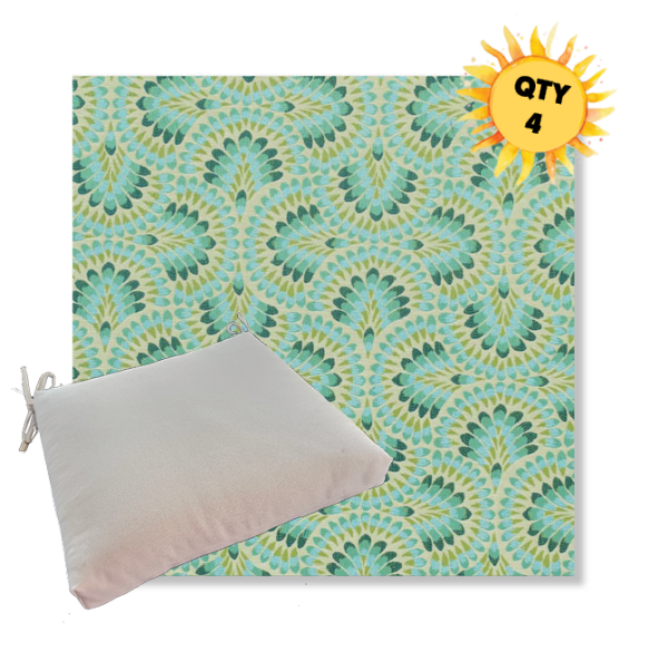 Sunbrella Plume Peacock Outdoor Dining Chair Cushions in Sunbrella Luxury Outdoor Fabrics - Order in Sets of 4