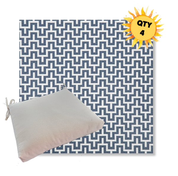 Sunbrella Underline Denim Outdoor Dining Chair Cushions in Sunbrella Luxury Outdoor Fabrics - Order in Sets of 4