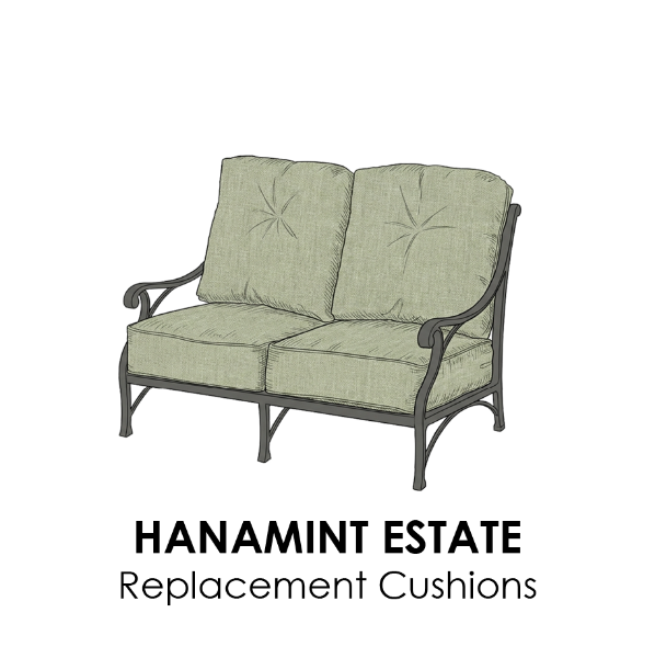 Hanamint Estate Style Club Chair Replacement Cushions, custom-made to fit Bordeaux, Hyde Park, Lancaster, Mayfair, Newport, Sherwood, South Hampton, St. Augustine, St. Moritz, Stratford, and Wilmington collections.