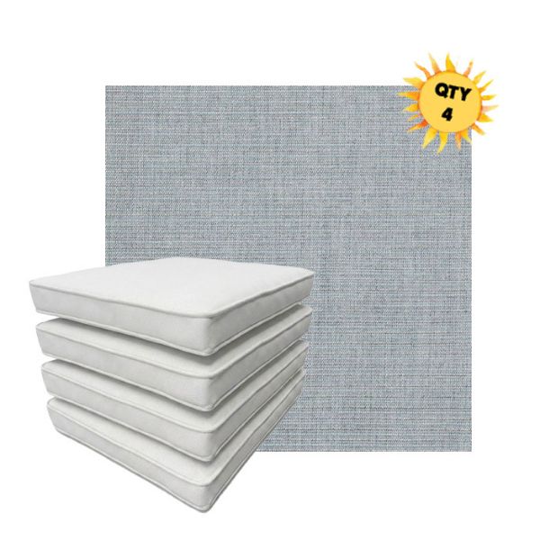 Bundle of 4 Boxed Double Piped Patio Dining Chair Cushions with Ties in Sunbrella Fabric