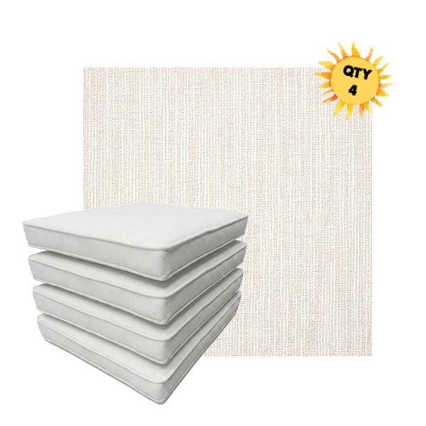 Bundle of 4 Boxed Double Piped Patio Dining Chair Cushions with Ties in Sunbrella Fabric