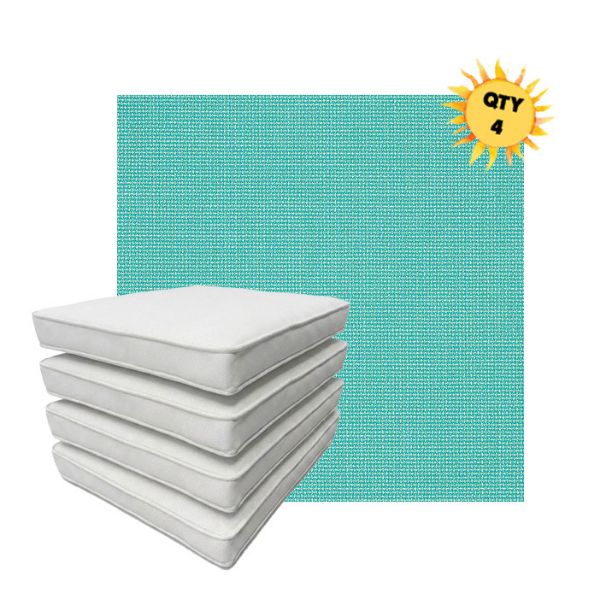 Bundle of 4 Boxed Double Piped Chair Cushions with Ties in Sunbrella Fabric