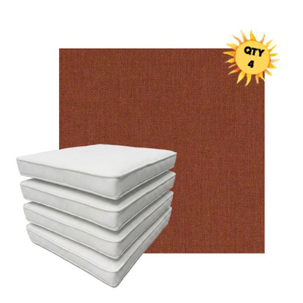 Bundle of 4 Boxed Double Piped Patio Dining Chair Cushions with Ties in Sunbrella Fabric