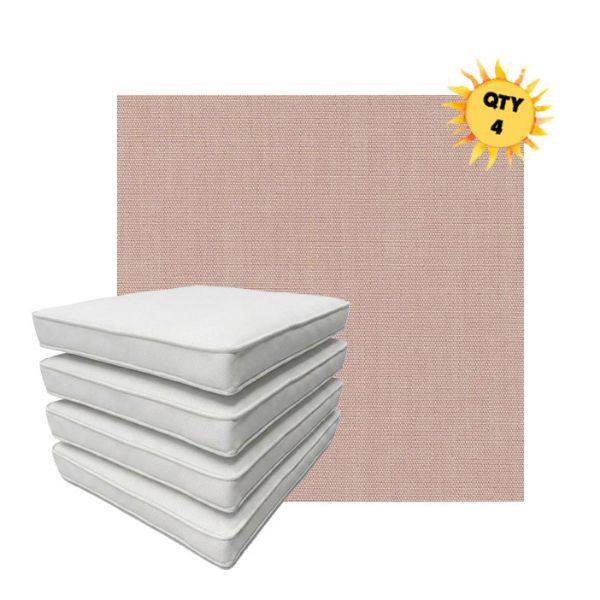Bundle of 4 Boxed Double Piped Patio Dining Chair Cushions with Ties in Sunbrella Fabric