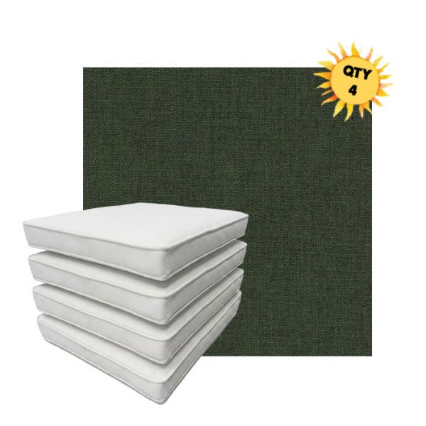 Bundle of 4 Boxed Double Piped Patio Dining Chair Cushions with Ties in Sunbrella Fabric