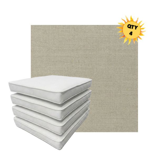 Bundle of 4 Boxed Double Piped Patio Dining Chair Cushions with Ties in Sunbrella Fabric