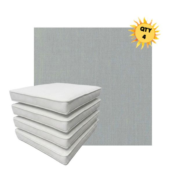 Bundle of 4 Boxed Double Piped Patio Dining Chair Cushions with Ties in Sunbrella Fabric