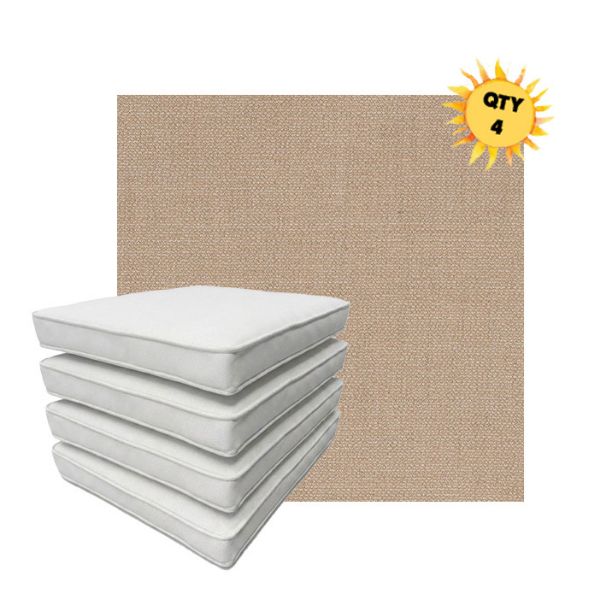 Bundle of 4 Boxed Double Piped Patio Dining Chair Cushions with Ties in Sunbrella Fabric