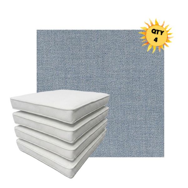 Bundle of 4 Boxed Double Piped Patio Dining Chair Cushions with Ties in Sunbrella Fabric