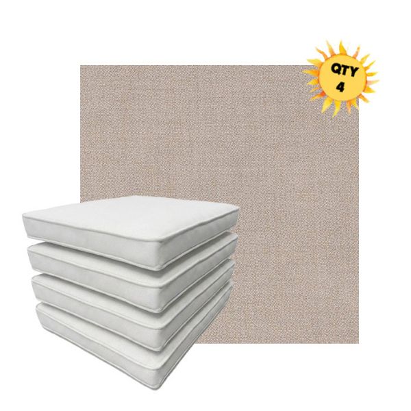 Bundle of 4 Boxed Double Piped Patio Dining Chair Cushions with Ties in Sunbrella Fabric