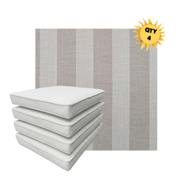 Bundle of 4 Boxed Double Piped Patio Dining Chair Cushions with Ties in Sunbrella Fabric