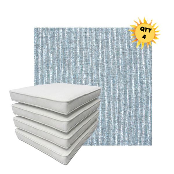 Bundle of 4 Boxed Double Piped Patio Dining Chair Cushions with Ties in Sunbrella Fabric