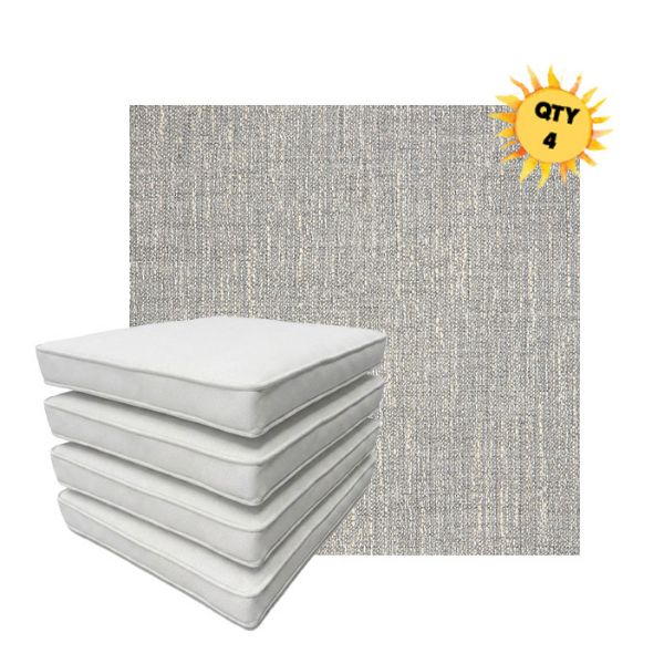 Bundle of 4 Boxed Double Piped Patio Dining Chair Cushions with Ties in Sunbrella Fabric