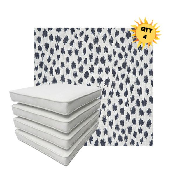 Bundle of 4 Boxed Double Piped Patio Dining Chair Cushions with Ties in Sunbrella Fabric