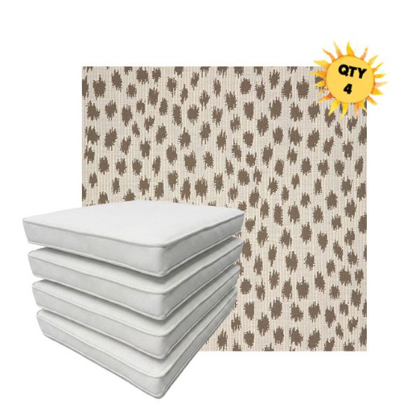 Bundle of 4 Boxed Double Piped Patio Dining Chair Cushions with Ties in Sunbrella Fabric