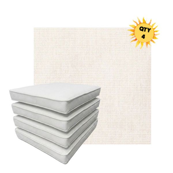 Bundle of 4 Boxed Double Piped Patio Dining Chair Cushions with Ties in Sunbrella Fabric