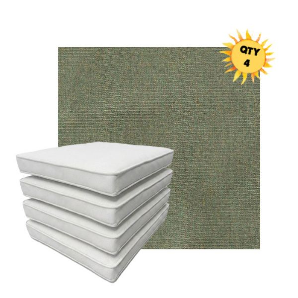 Bundle of 4 Boxed Double Piped Patio Dining Chair Cushions with Ties in Sunbrella Fabric