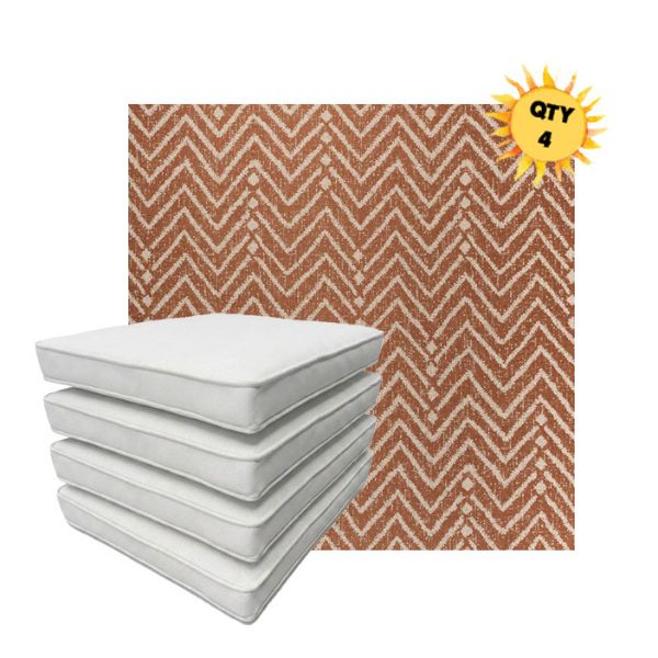Bundle of 4 Boxed Double Piped Patio Dining Chair Cushions with Ties in Sunbrella Fabric
