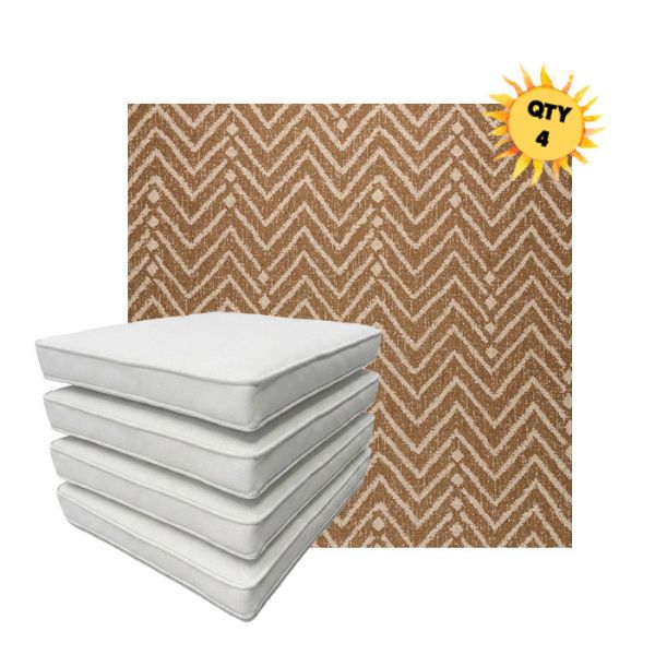 Bundle of 4 Boxed Double Piped Patio Dining Chair Cushions with Ties in Sunbrella Fabric